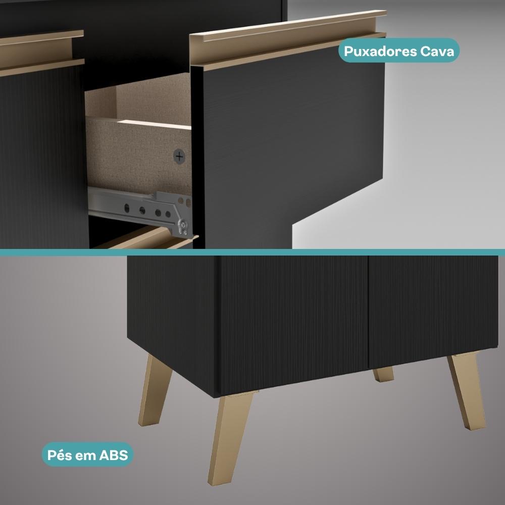 Balcão 600 Atlanta Carraro Preto Touch 2 Portas 1 Gaveta