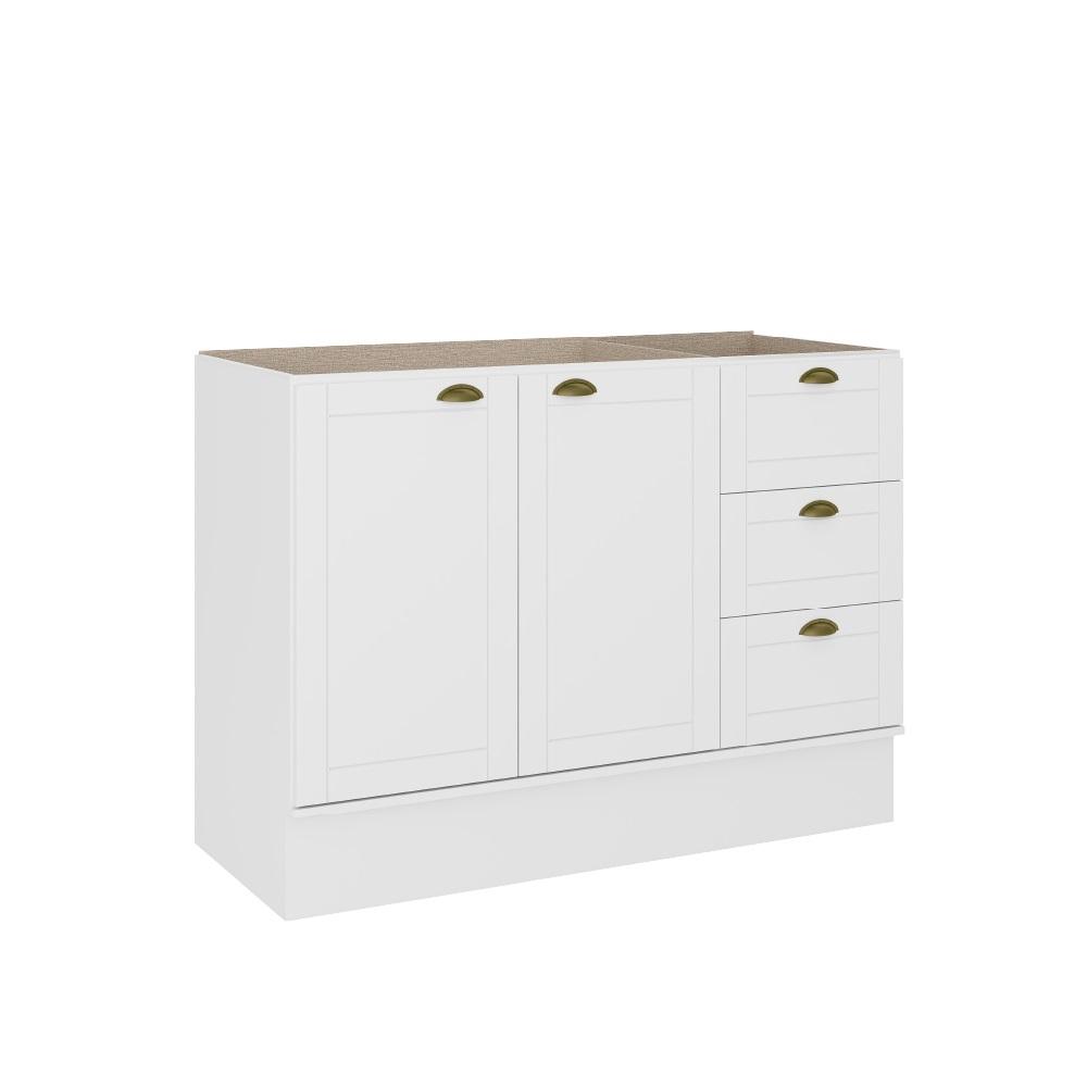 Balcão Gabinete De Pia MDF Milla 2 Portas 3 Gavetas Branco 120cm Carraro