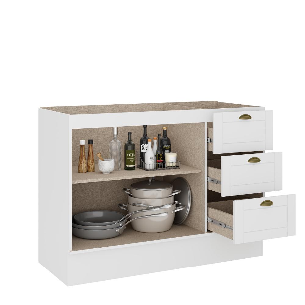 Balcão Gabinete De Pia MDF Milla 2 Portas 3 Gavetas Branco 120cm Carraro
