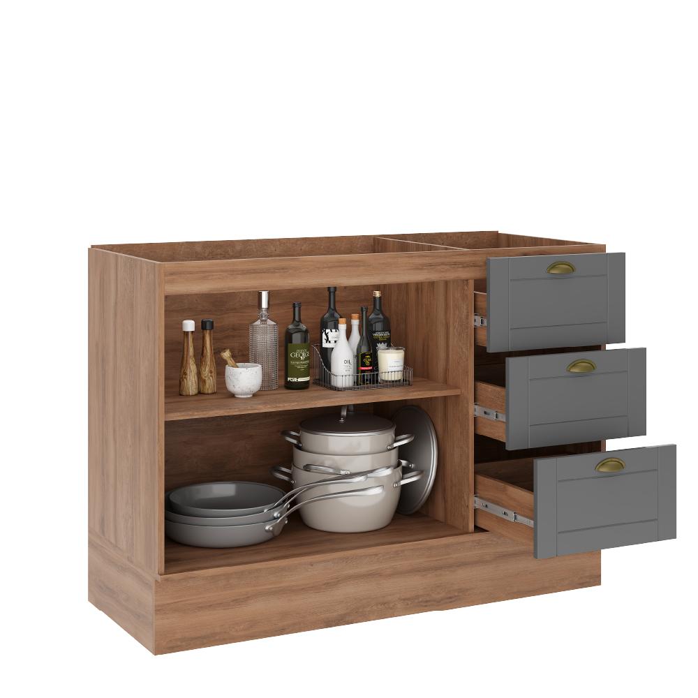 Balcão Gabinete De Pia Milla 2 Portas 3 Gavetas Nog/Cinza 120cm Carraro