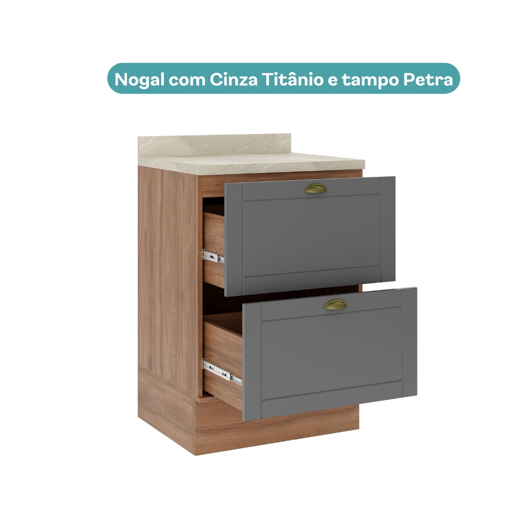 Balcão Milla 2 Gavetas Nog/Cinza 60 Carraro
