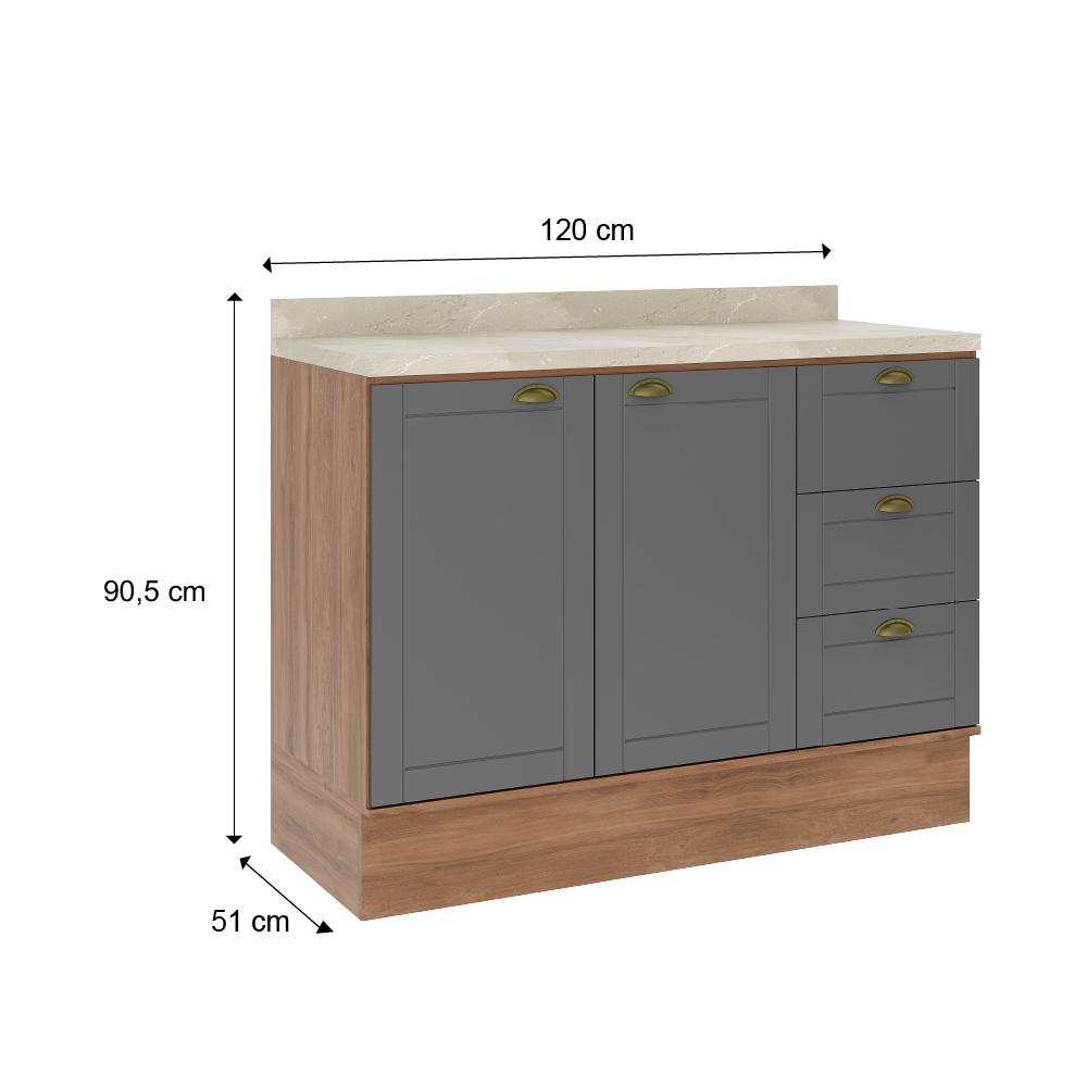 Balcão Milla 2 Portas 3 Gavetas Nog/Cinza 120cm Carraro