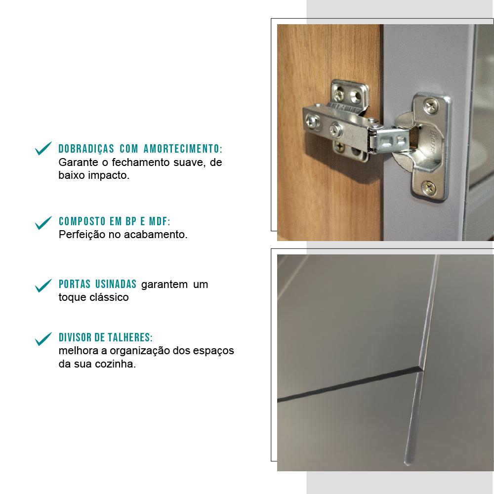 Balcão Milla 2 Portas 3 Gavetas Nog/Cinza 120cm Carraro