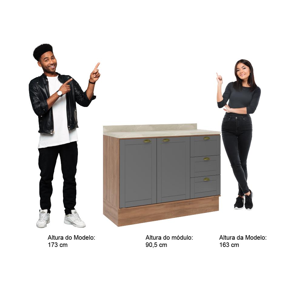 Balcão Milla 2 Portas 3 Gavetas Nog/Cinza 120cm Carraro
