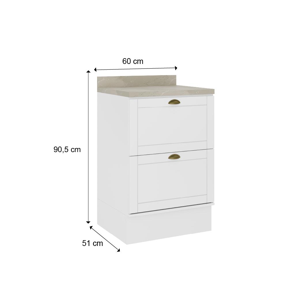 Balcão Milla MDF 2 Gavetas Branco 60cm Carraro