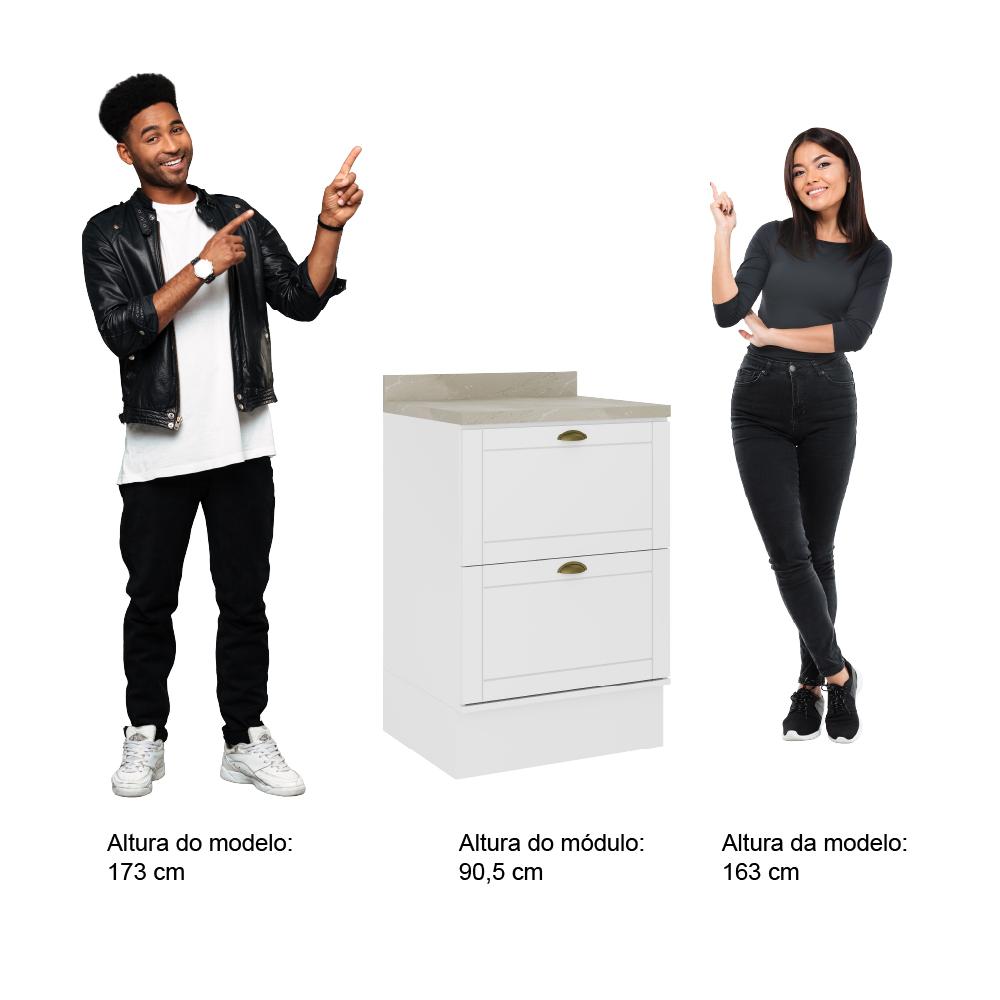 Balcão Milla MDF 2 Gavetas Branco 60cm Carraro