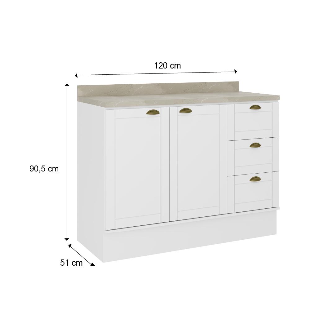 Balcão Milla MDF 2 Portas 3 Gavetas Branco 120cm Carraro