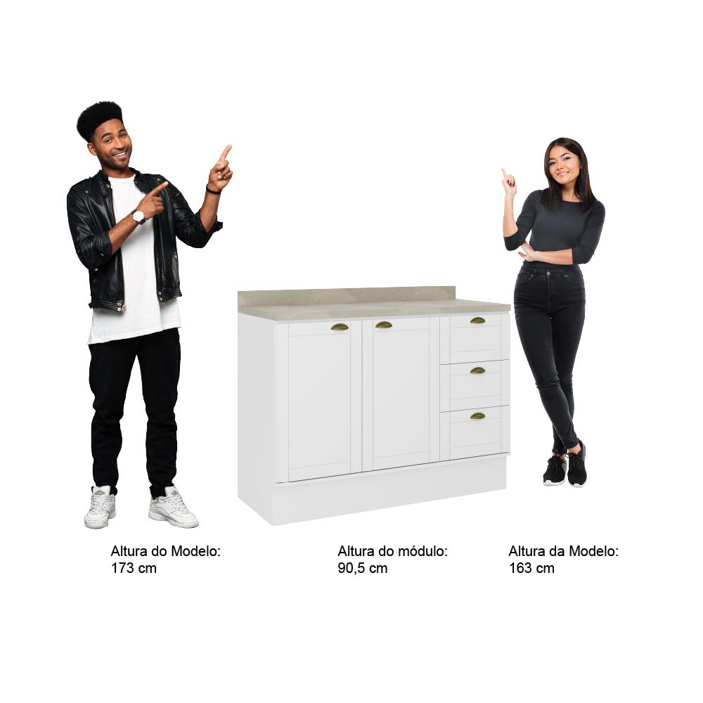 Balcão Milla MDF 2 Portas 3 Gavetas Branco 120cm Carraro