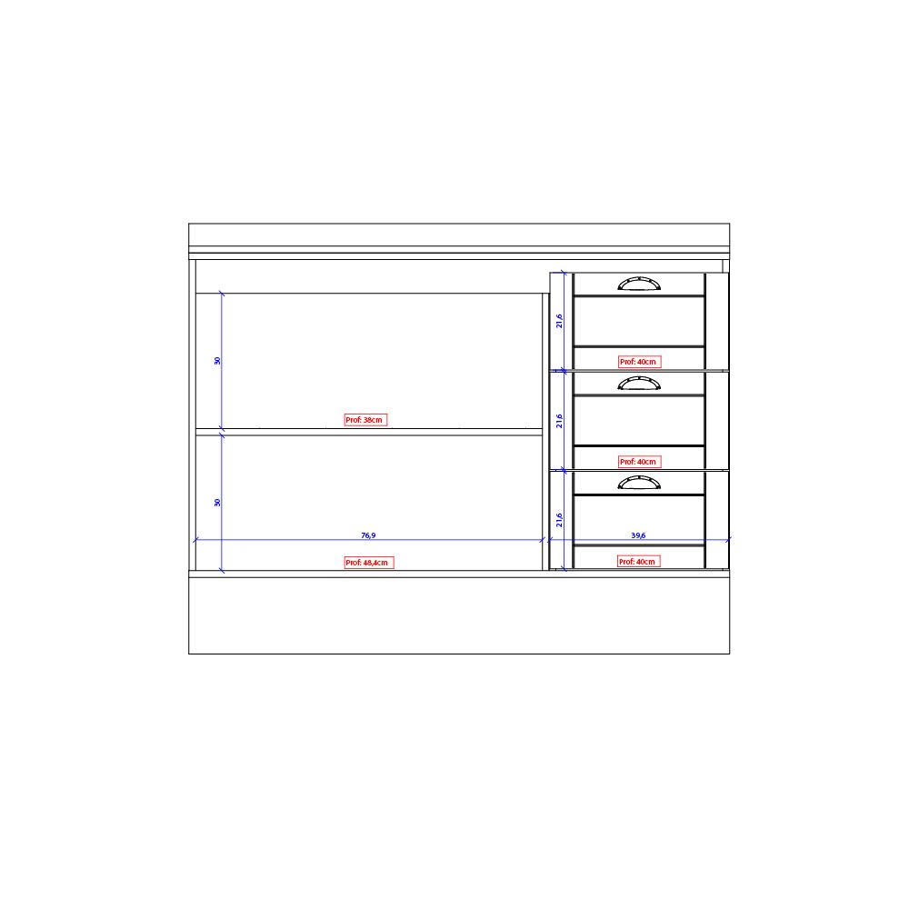 Balcão Milla MDF 2 Portas 3 Gavetas Branco 120cm Carraro