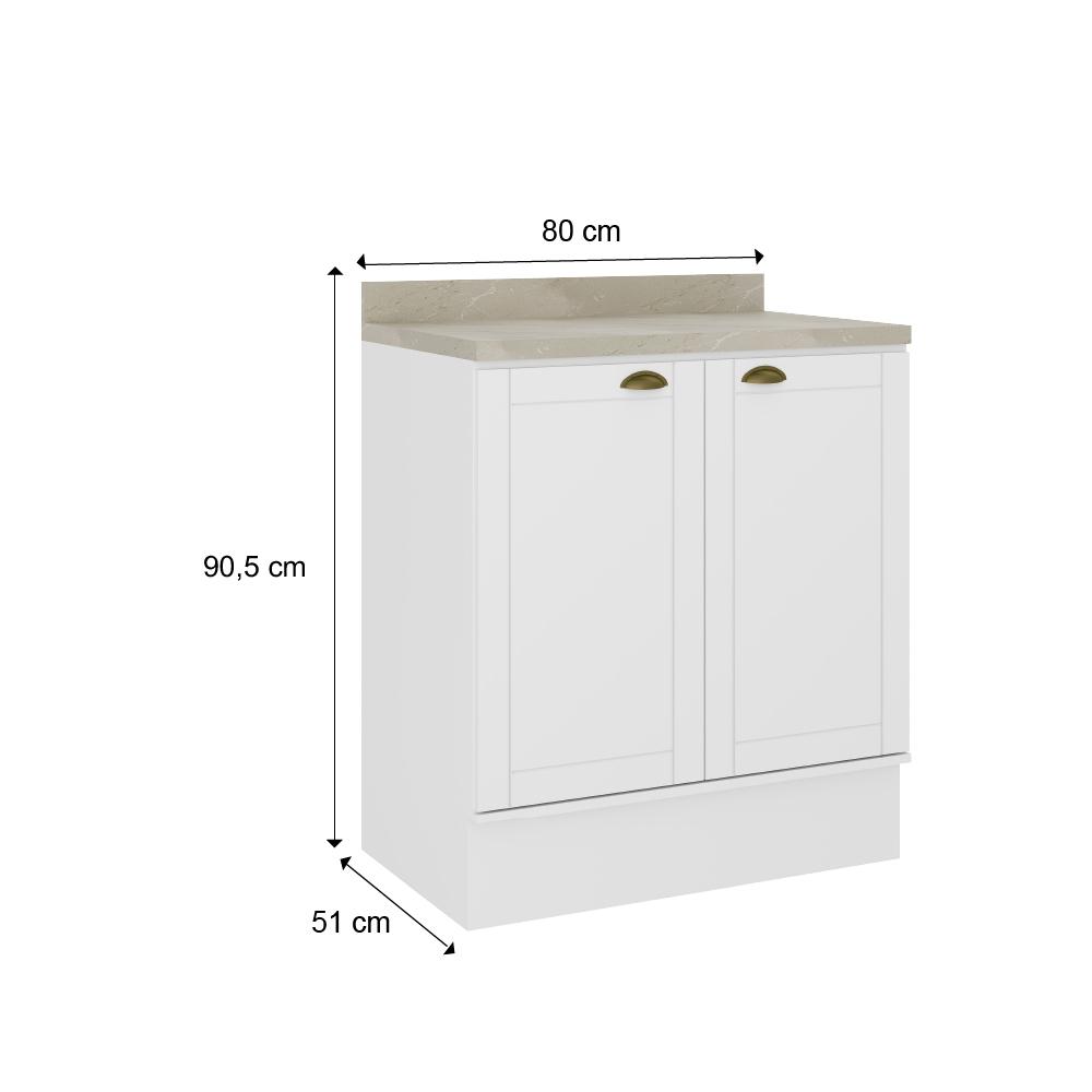 Balcão Milla MDF 2 Portas Branco 80cm Carraro