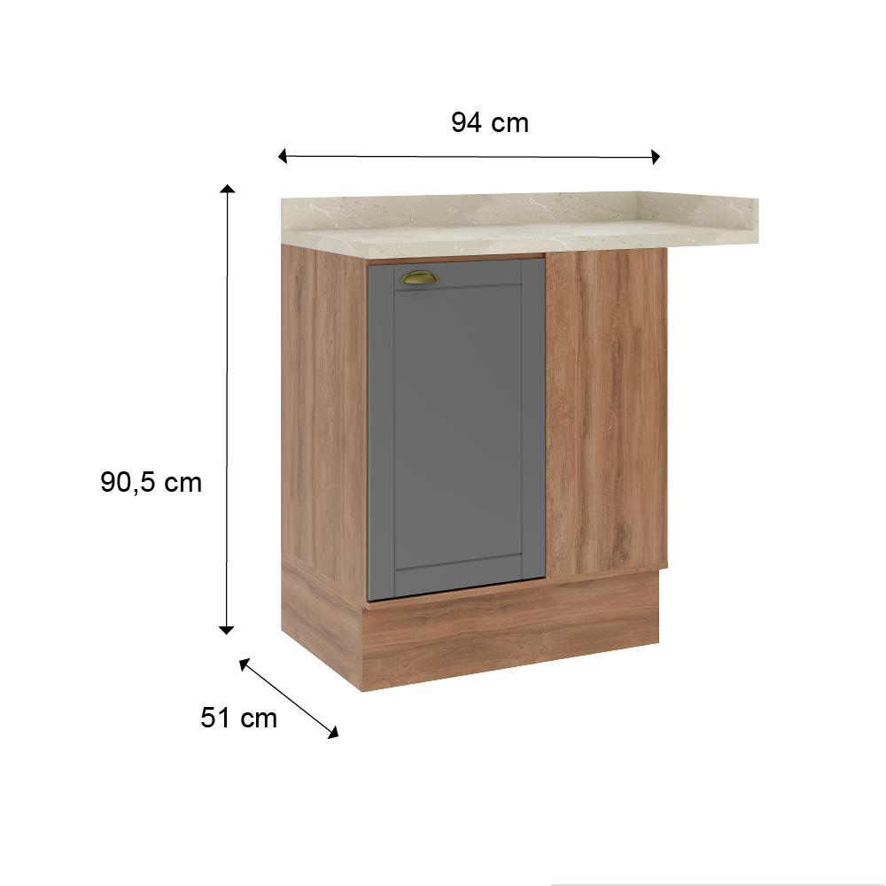 Balcão de Canto Milla 1 Porta Nog/Cinza 94cm Carraro