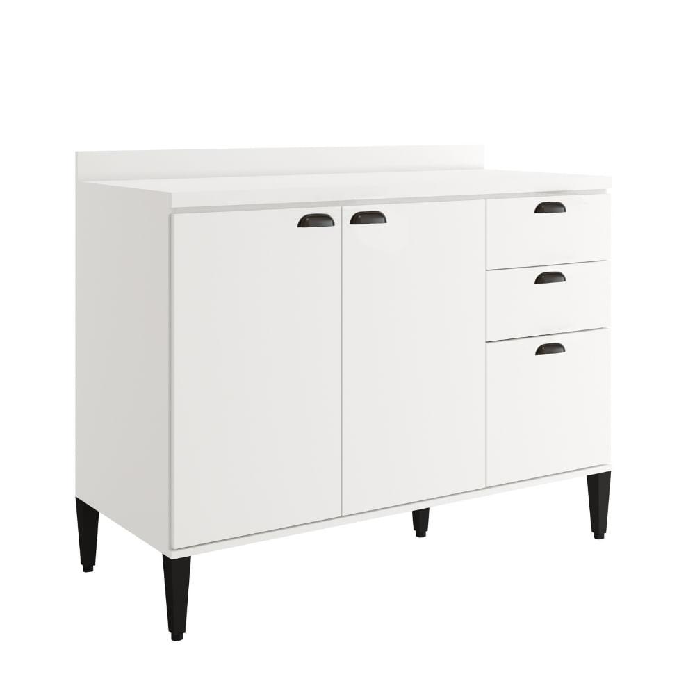 Balcão de Cozinha 1200mm 2 Portas 3 Gavetas Com Tampo Lótus Carraro Branco