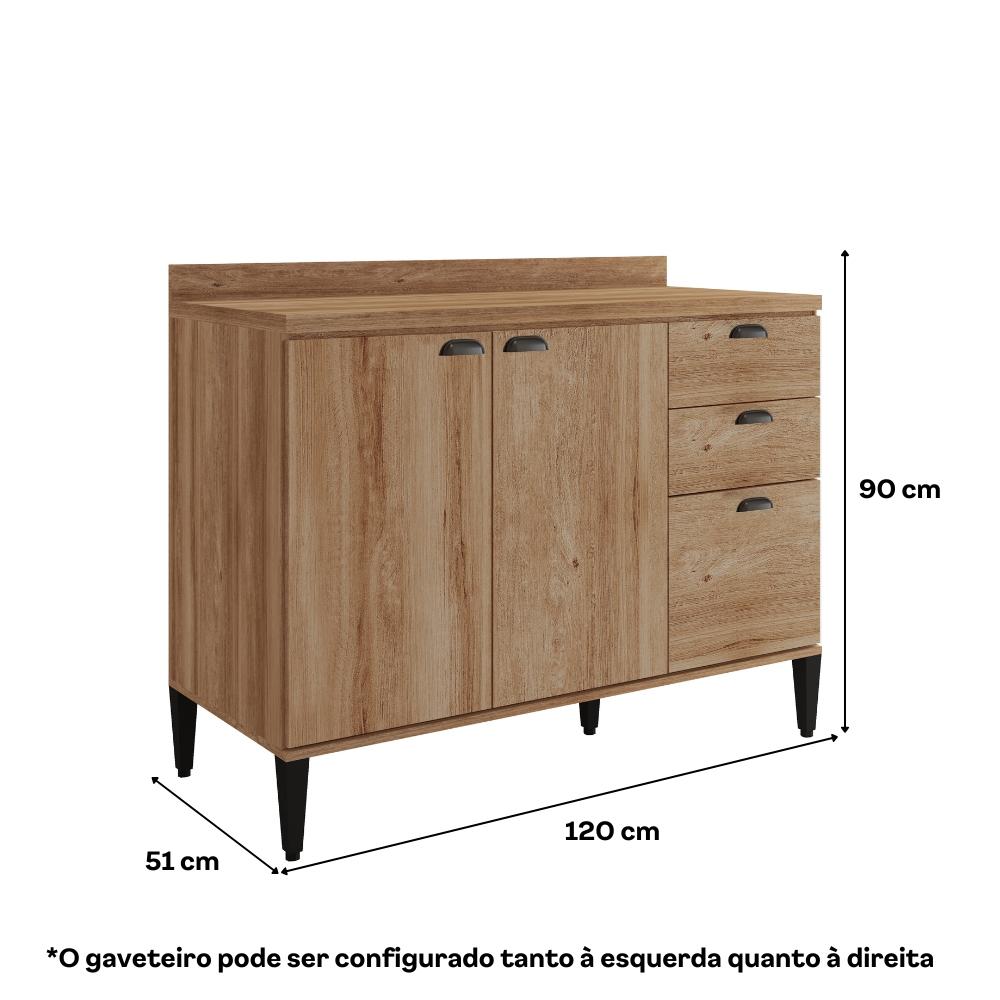 Balcão de Cozinha 1200mm c/ Tampo Lótus Carraro Freijó