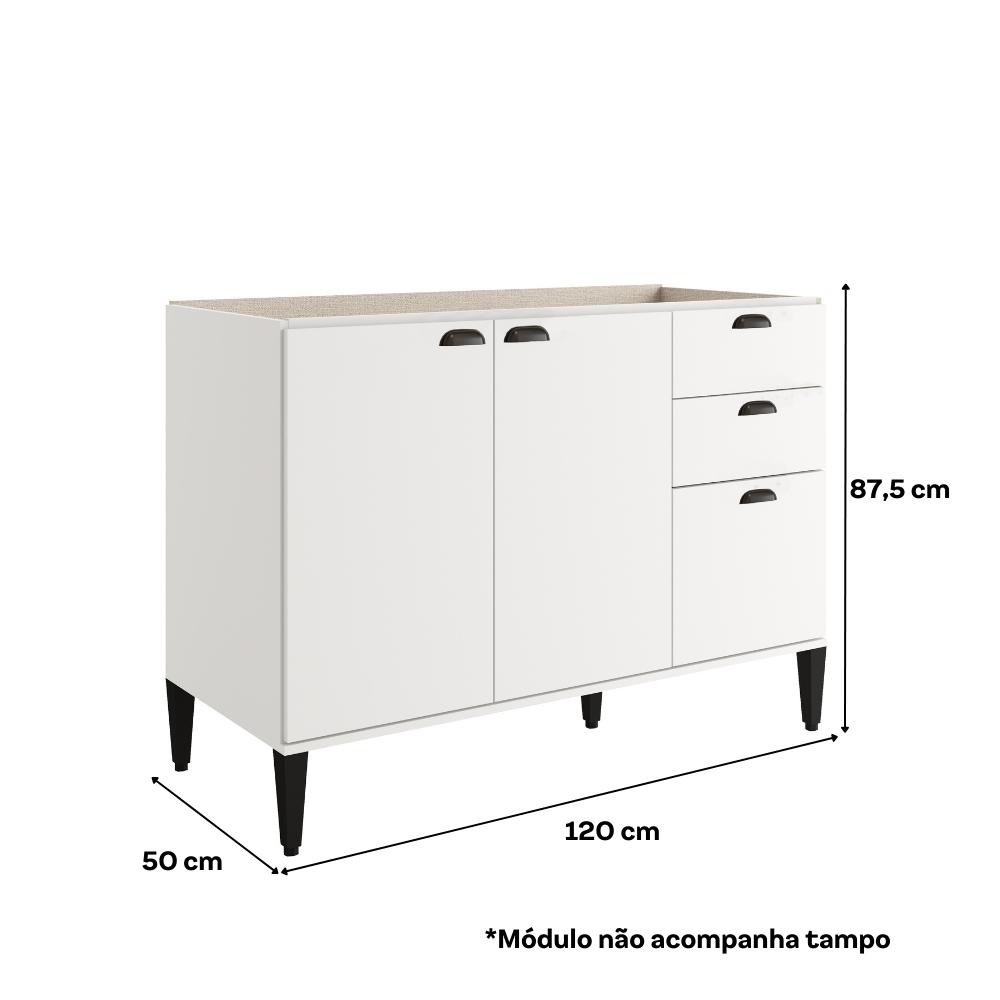 Balcão de Cozinha 1200mm s/ Tampo Lótus Carraro Branco