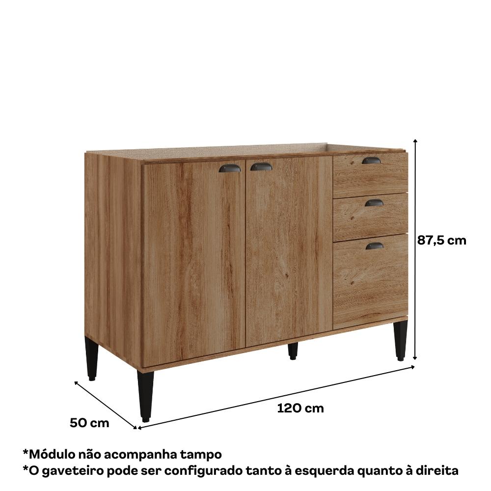Balcão de Cozinha 1200mm s/ Tampo Lótus Carraro Freijó