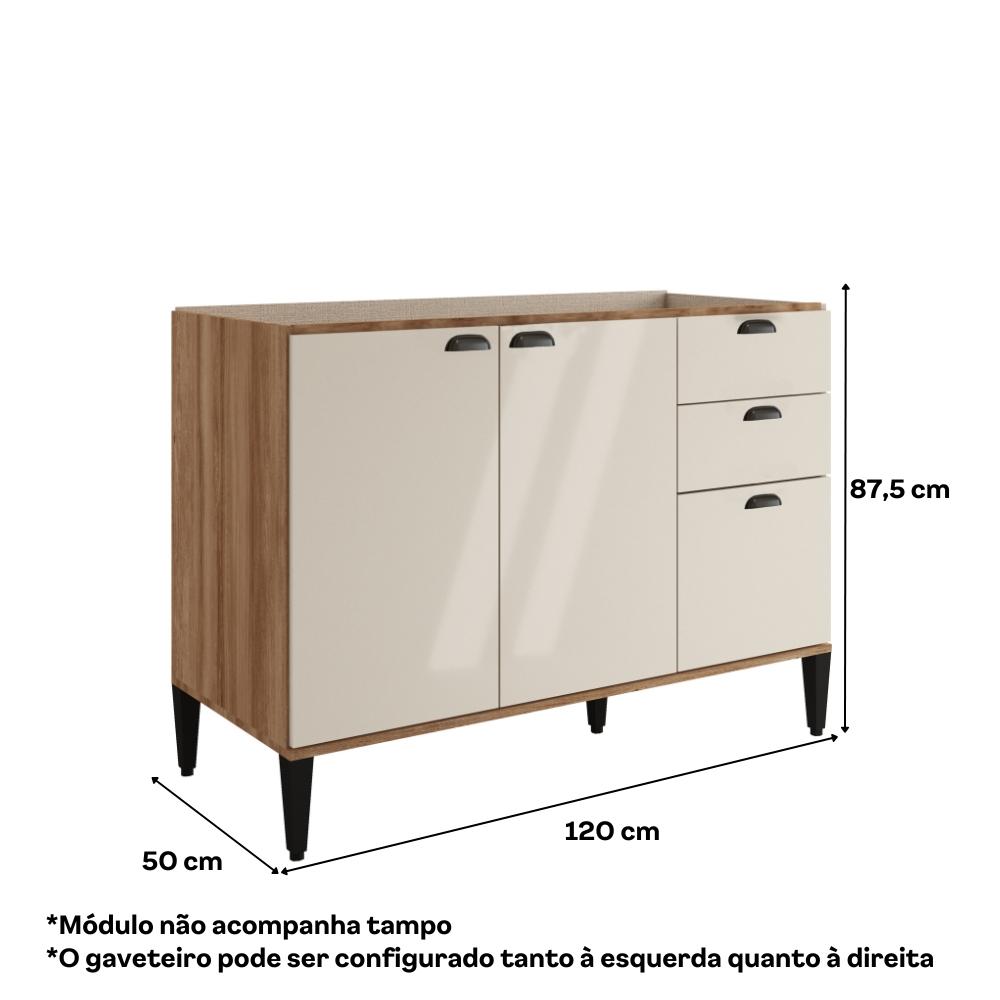 Balcão de Cozinha 1200mm s/ Tampo Lótus Carraro Freijó/Off W