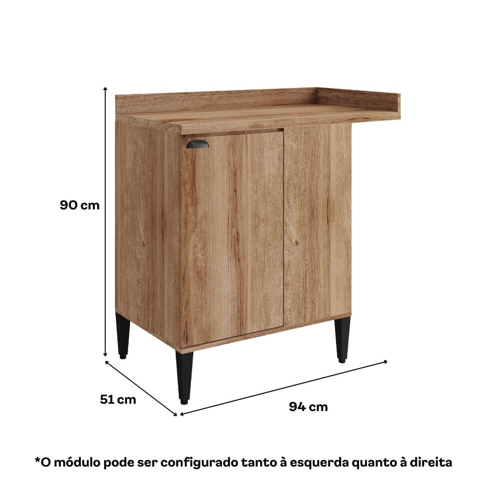 Balcão de Cozinha Canto 1 Porta Com Tampo Lótus Carraro Freijó
