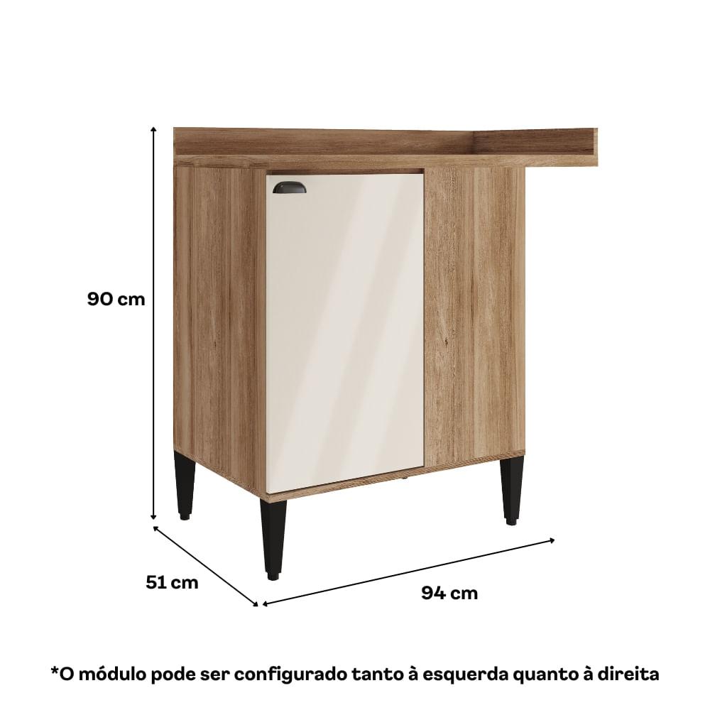 Balcão de Cozinha Canto 1 Porta Com Tampo Lótus Carraro Freijó com Off White