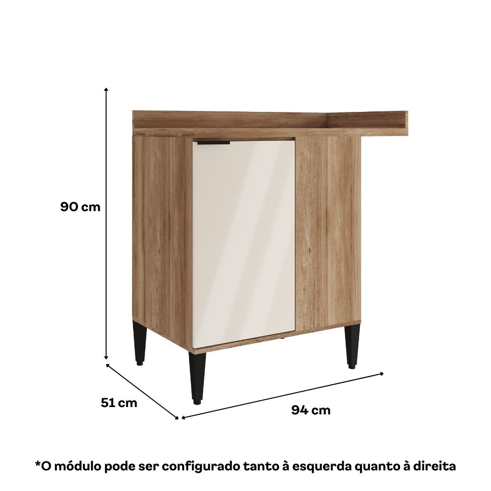 Balcão de Cozinha Canto Miami 1 Porta Com Tampo Carraro Freijó com Off White