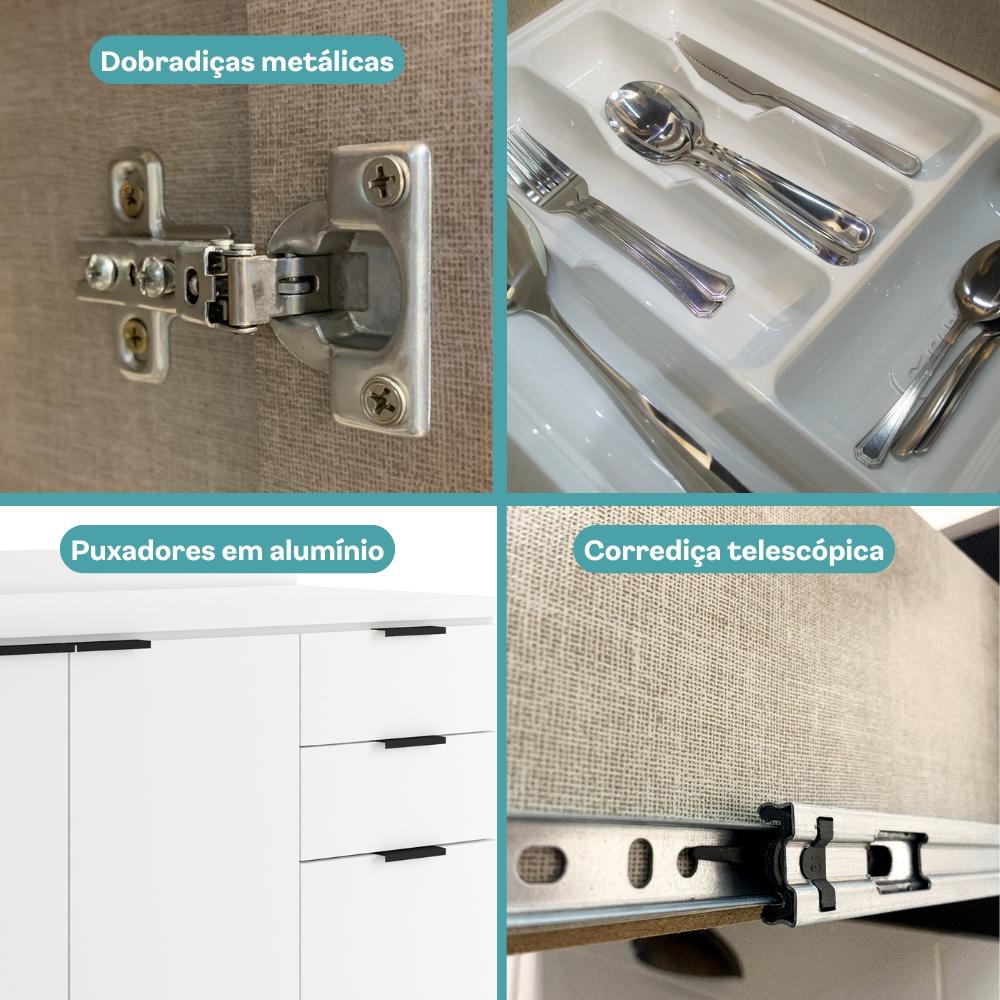 Balcão de Cozinha Miami 1200mm 2 Portas 3 Gavetas Com Tampo Carraro Branco