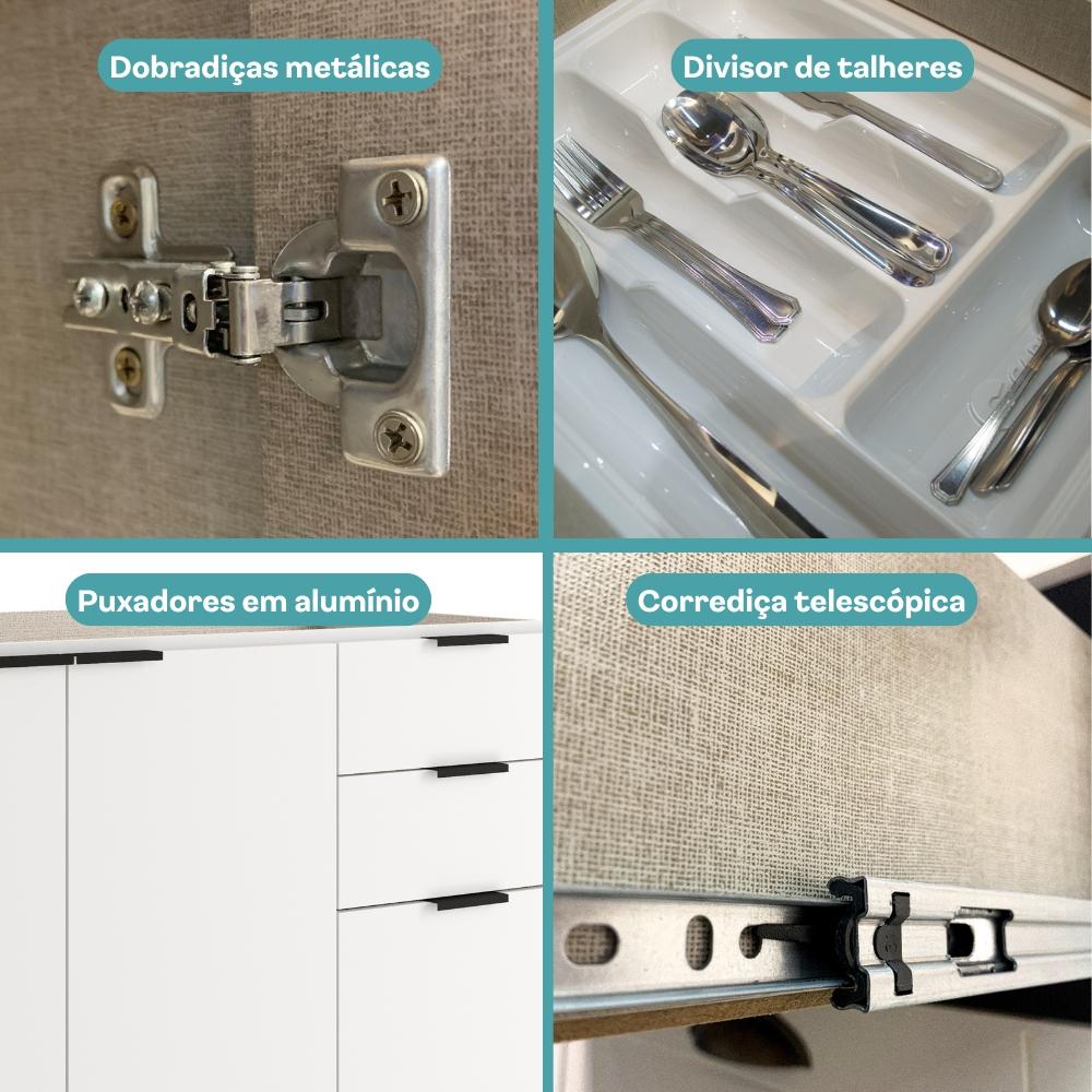 Balcão de Cozinha Miami 1200mm 2 Portas 3 Gavetas Sem Tampo Carraro Branco