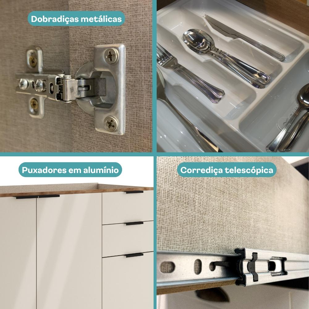 Balcão de Cozinha Miami 1200mm 2 Portas 3 Gavetas Sem Tampo Carraro Freijó com Off White