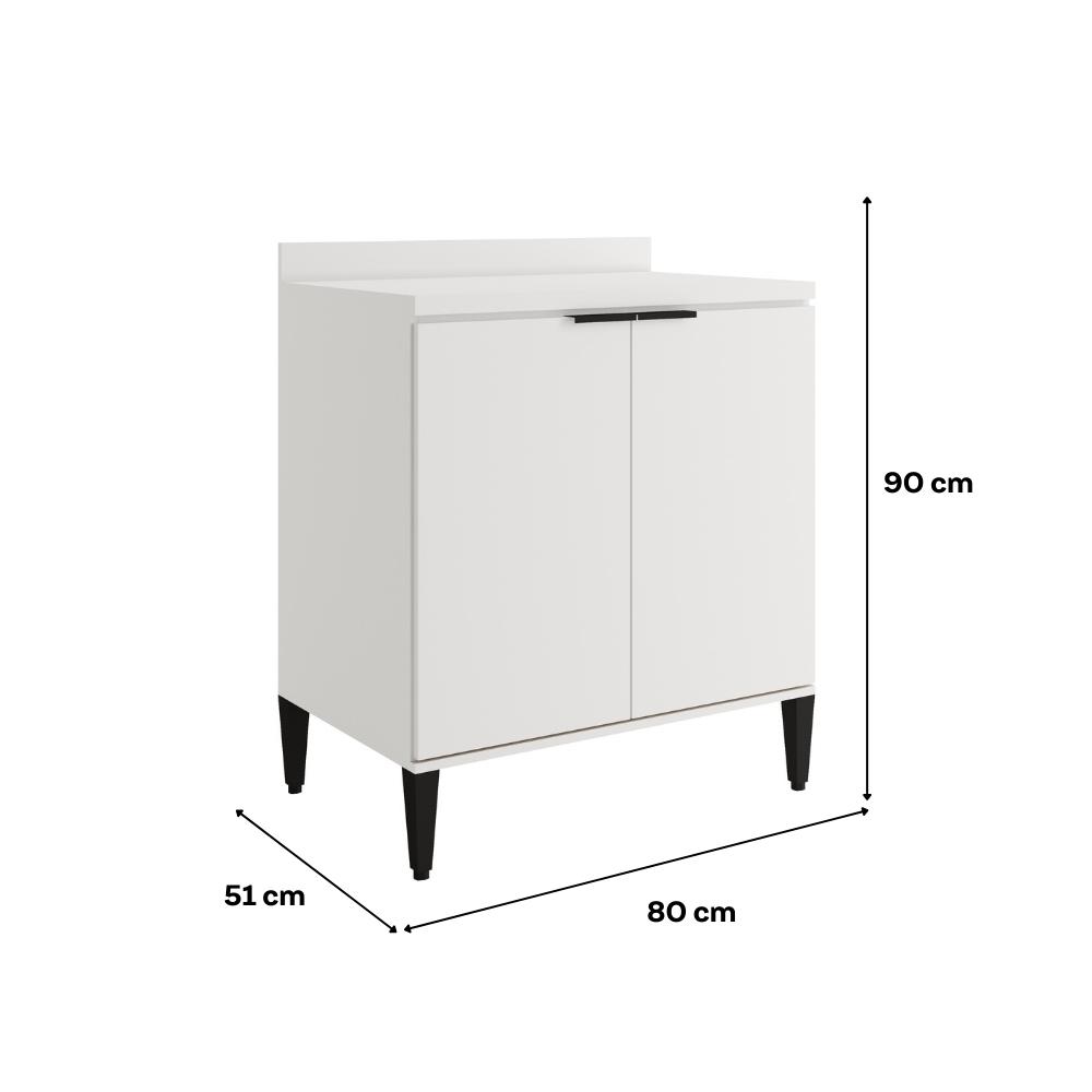 Balcão de Cozinha Miami 800mm 2 Portas Com Tampo Carraro Branco