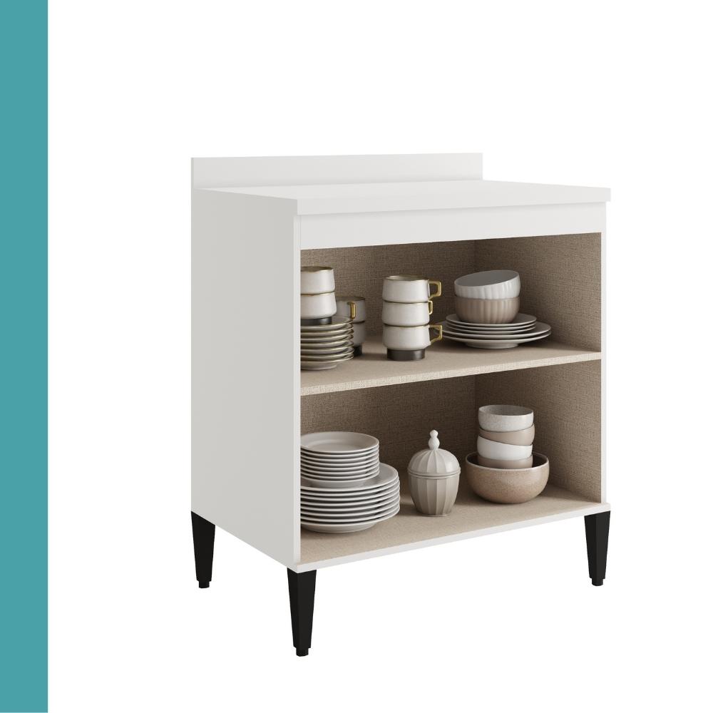 Balcão de Cozinha Miami 800mm 2 Portas Com Tampo Carraro Branco