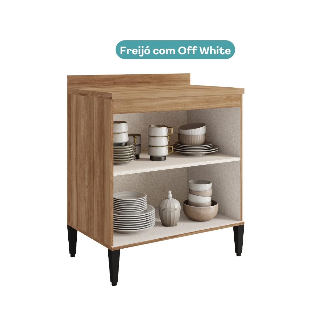 Balcão de Cozinha Miami 800mm 2 Portas Com Tampo Carraro Freijó com Off White