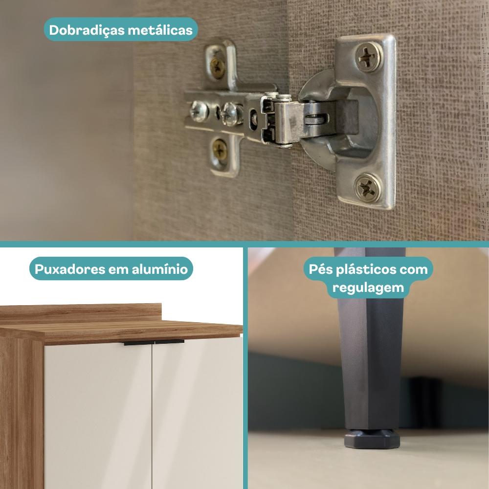 Balcão de Cozinha Miami 800mm 2 Portas Com Tampo Carraro Freijó com Off White