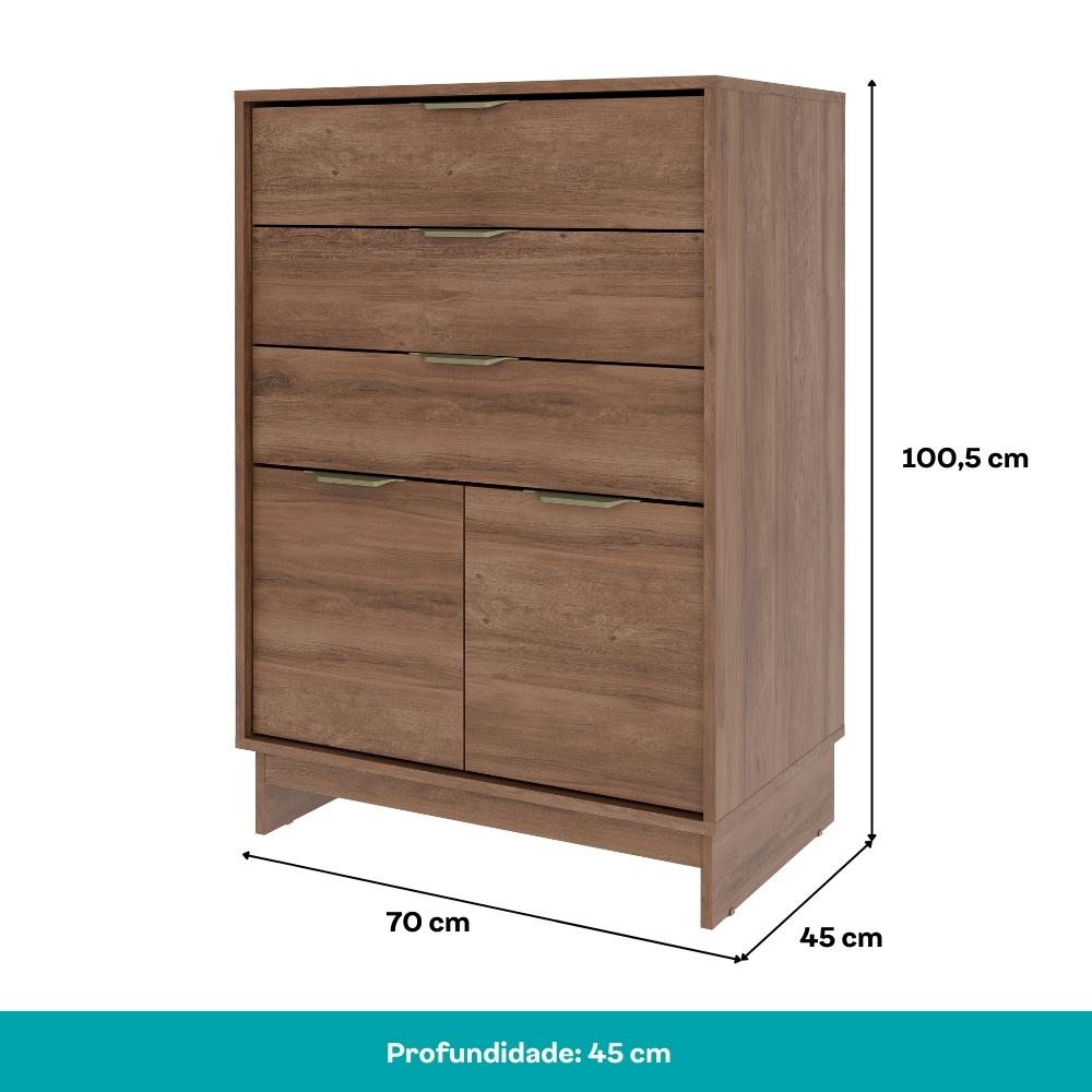 Cômoda 3 Gavetas 2 Portas Quarto 1112 Carraro Freijó