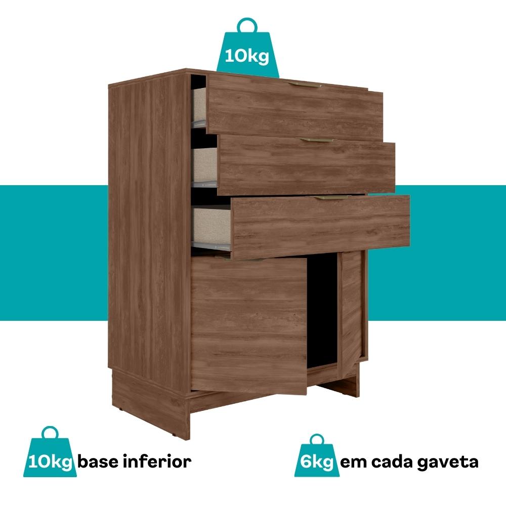 Cômoda 3 Gavetas 2 Portas Quarto 1112 Carraro Freijó
