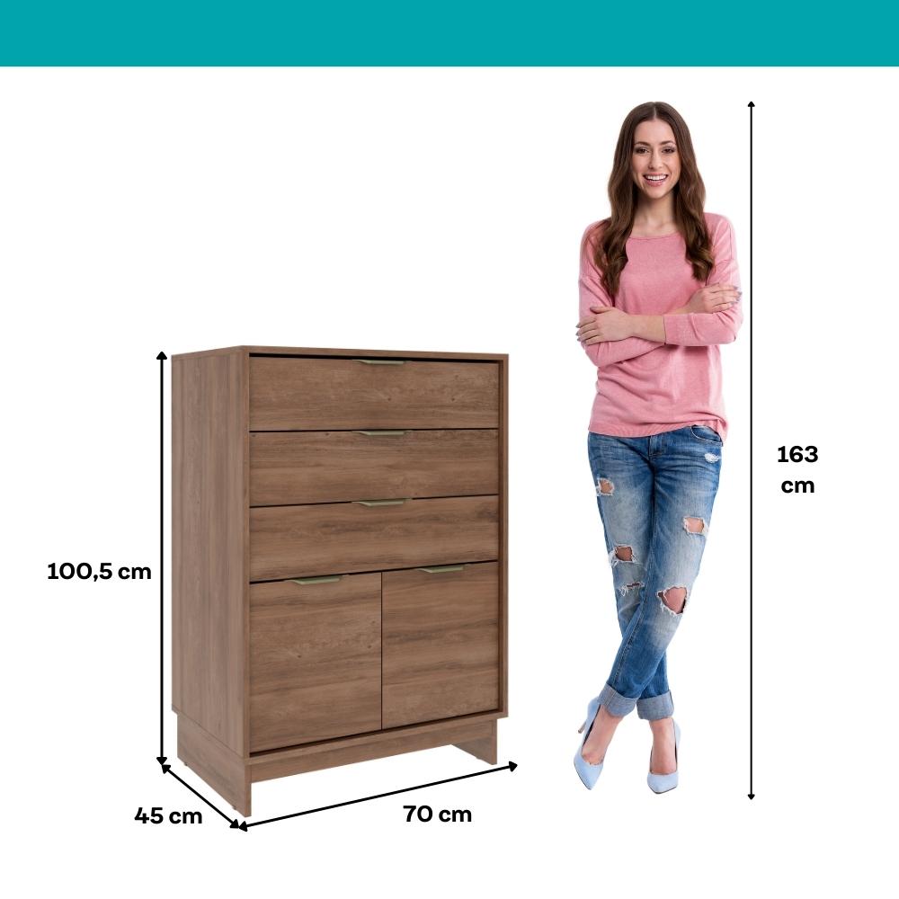 Cômoda 3 Gavetas 2 Portas Quarto 1112 Carraro Freijó