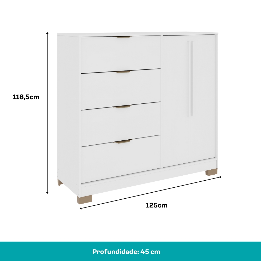 Cômoda 4 Gavetas 2 Portas Carraro Branco