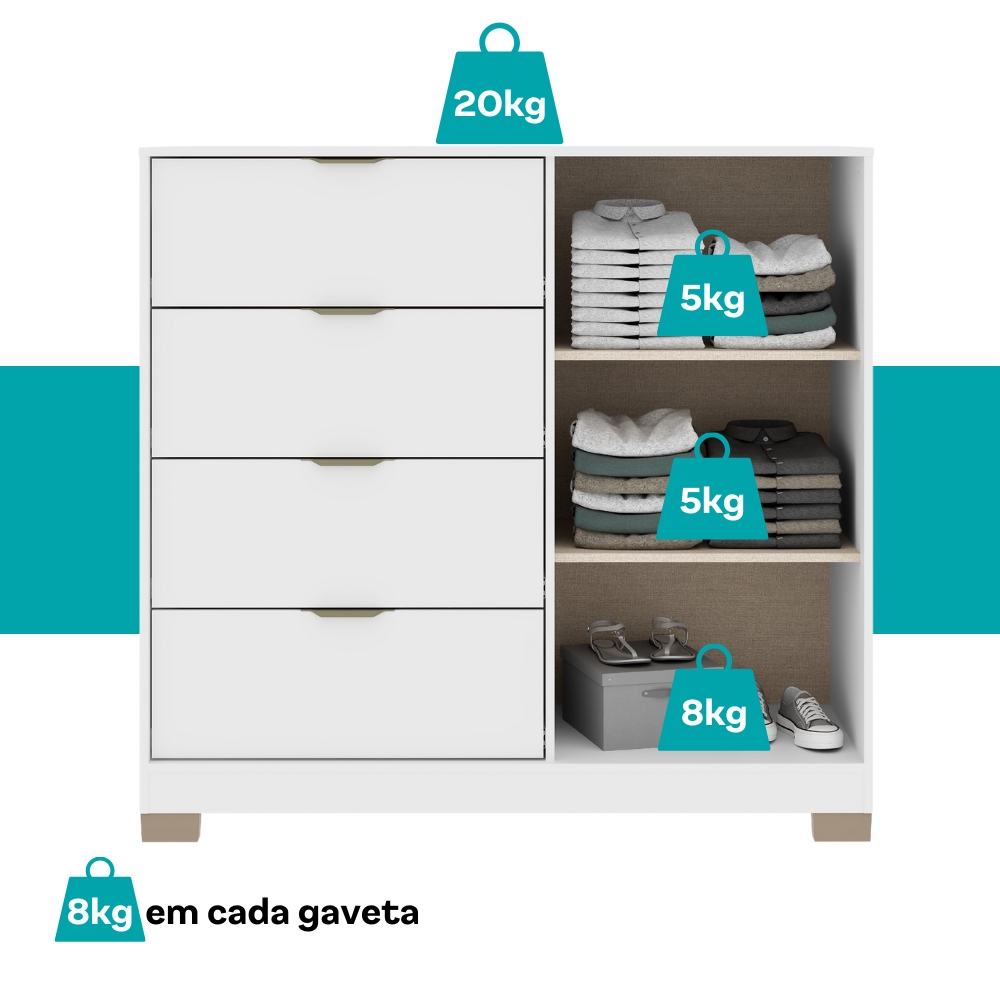 Cômoda 4 Gavetas 2 Portas Carraro Branco