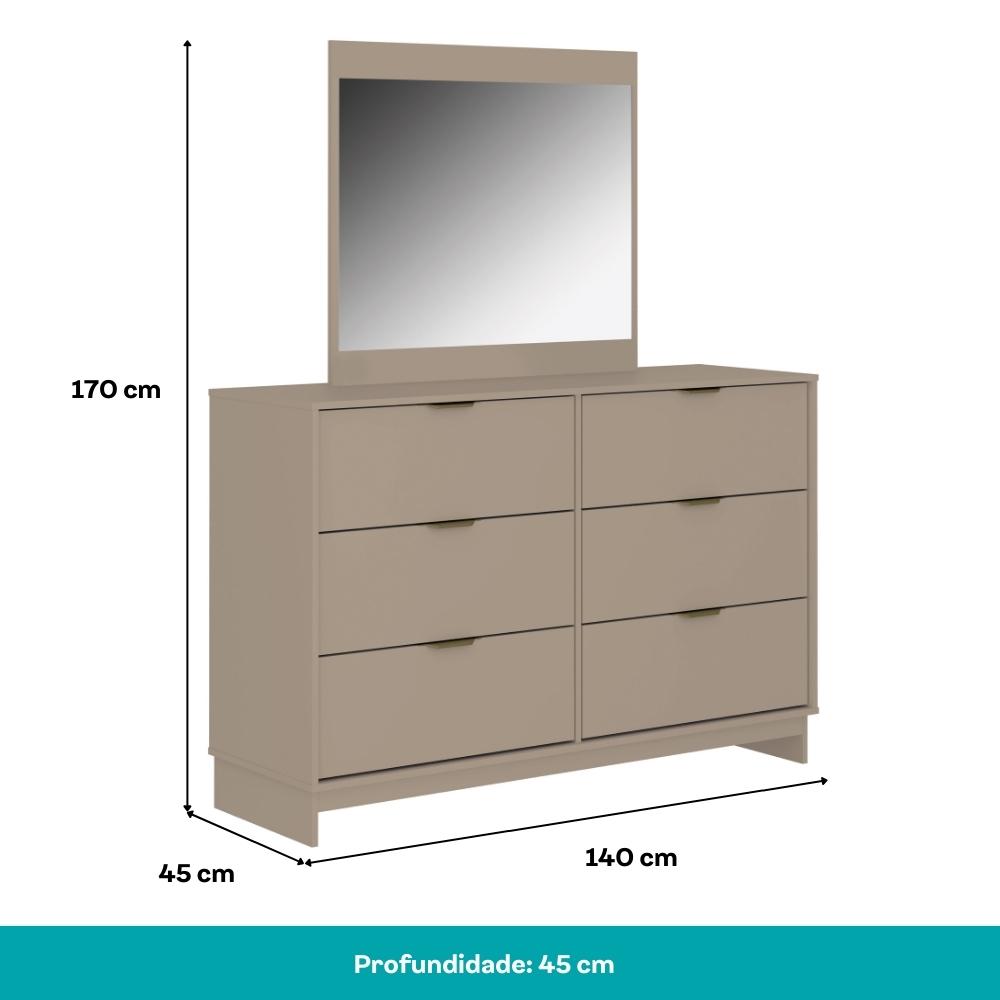 Cômoda 6 Gavetas com Espelho Quarto 1160 Carraro Avelã