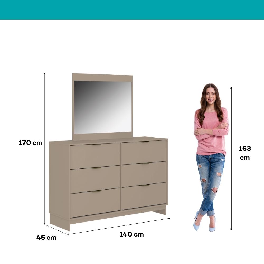 Cômoda 6 Gavetas com Espelho Quarto 1160 Carraro Avelã