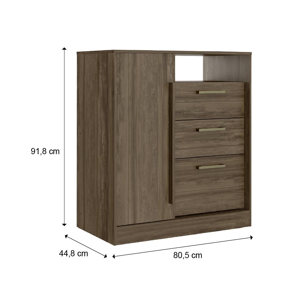 Cômoda Flauta 3 Gavetas Porta de Correr Madeirado