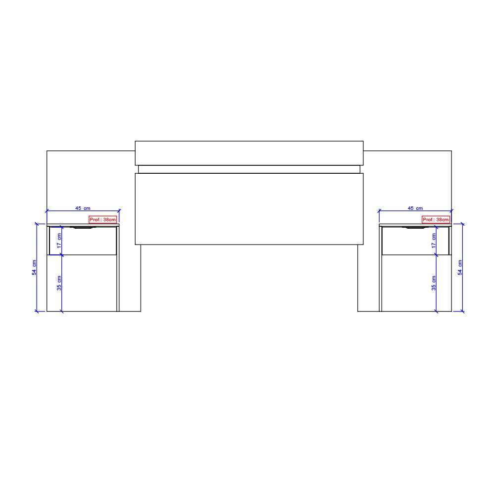 Cabeceira Casal Extensível e Mesa Lateral 1114 Carraro - Noce