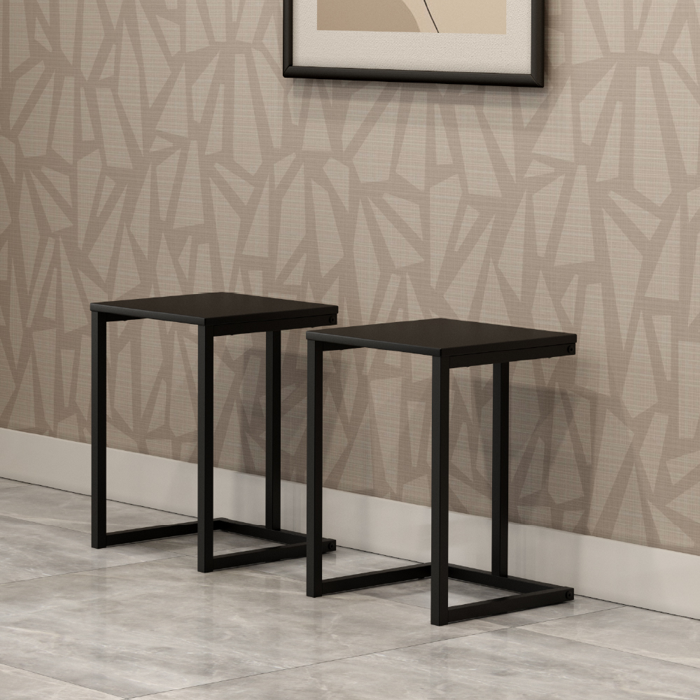 Conjunto 2 Banquetas Carraro Tubo Preto Madeirado Preto