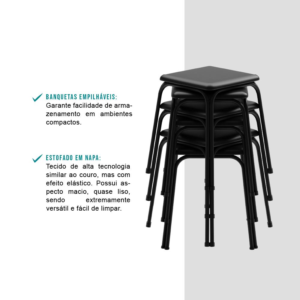 Conjunto 4 Banquetas Napa Preta Carraro