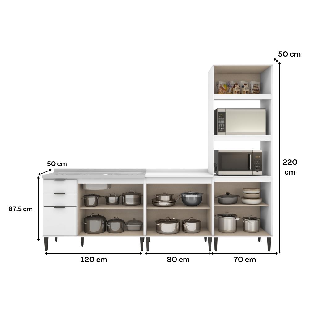 Conjunto Balcões Miami Loft Carraro Branco