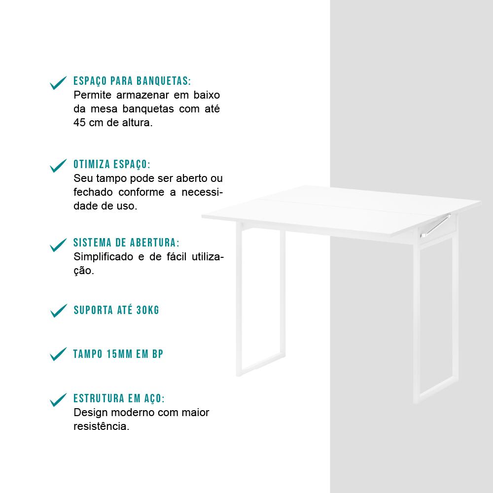 Conjunto Mesa Dobrável com 2 Banquetas Branco Carraro