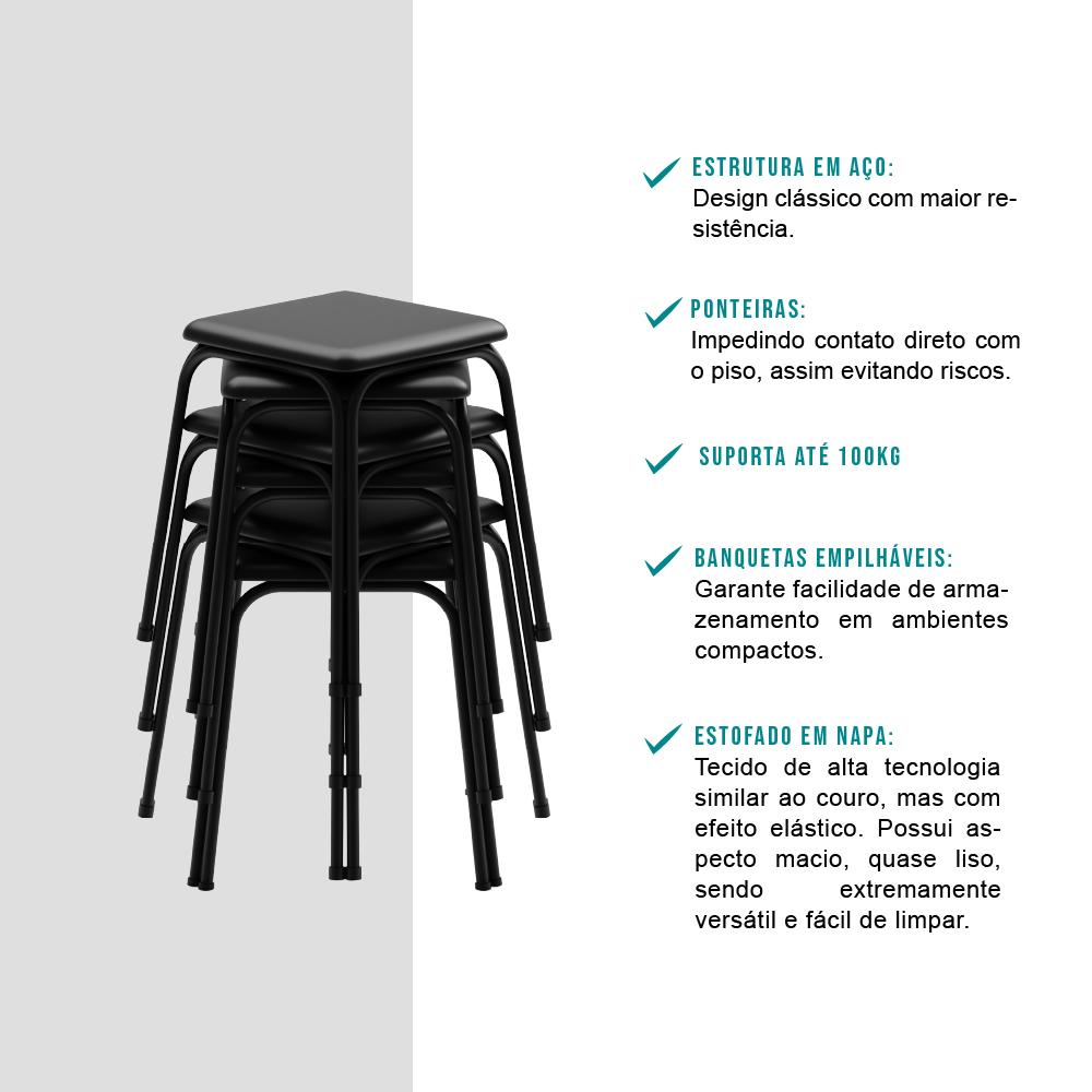 Conjunto Mesa Dobrável com 2 Banquetas Preto Carraro