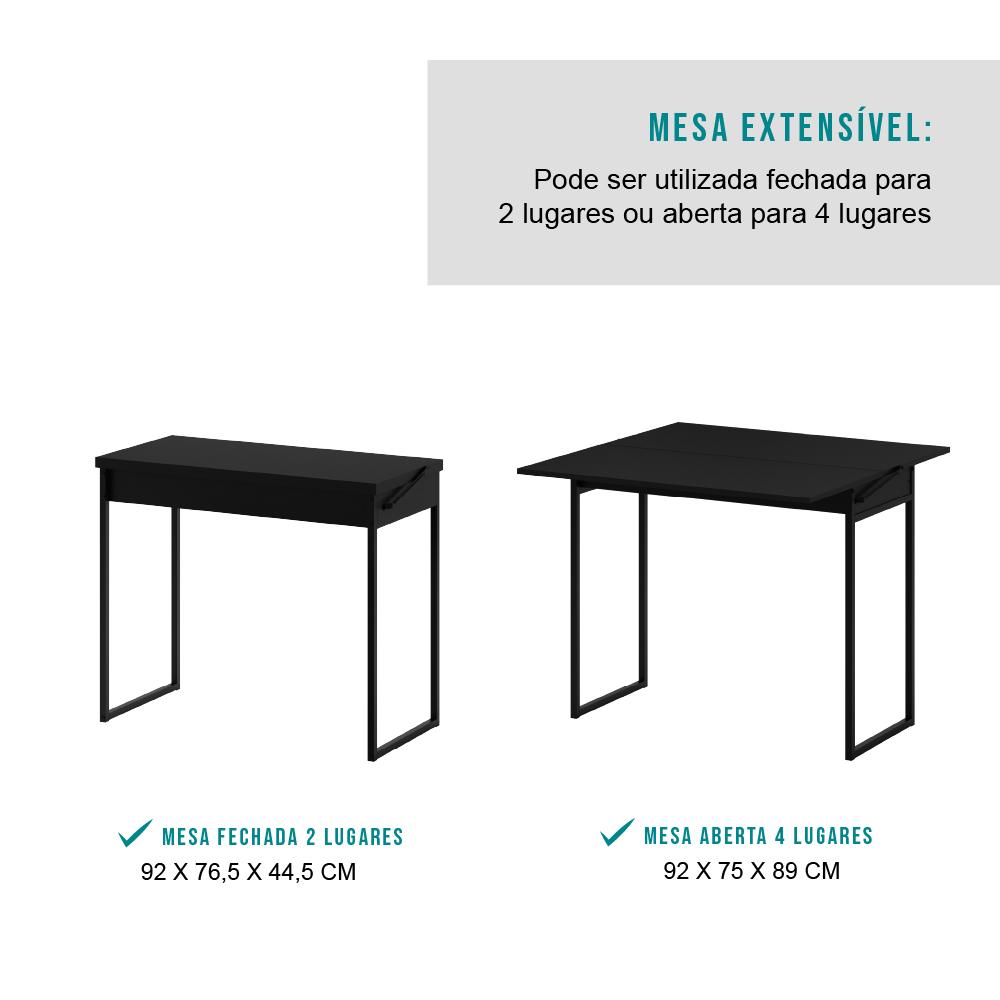 Conjunto Mesa Dobrável com 2 Banquetas Preto Carraro