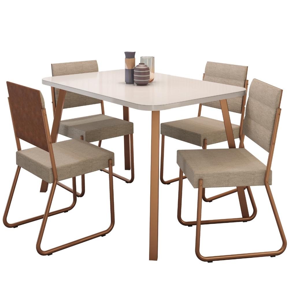 Conjunto Sala de Jantar 4 Cadeiras Accra Carraro Gelo Areia Rosê