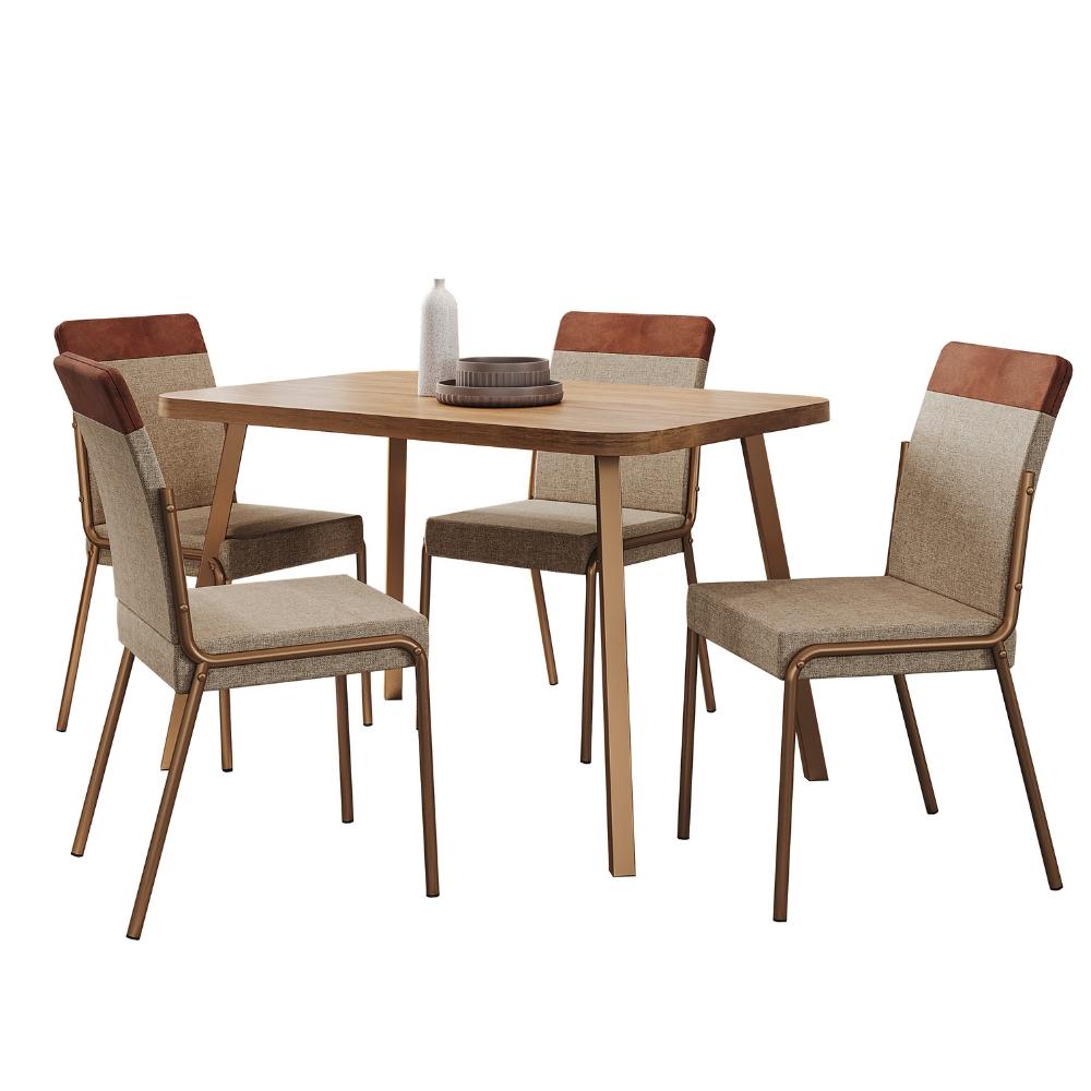 Conjunto Sala de Jantar 4 Cadeiras Amsterdã Carraro Nogal