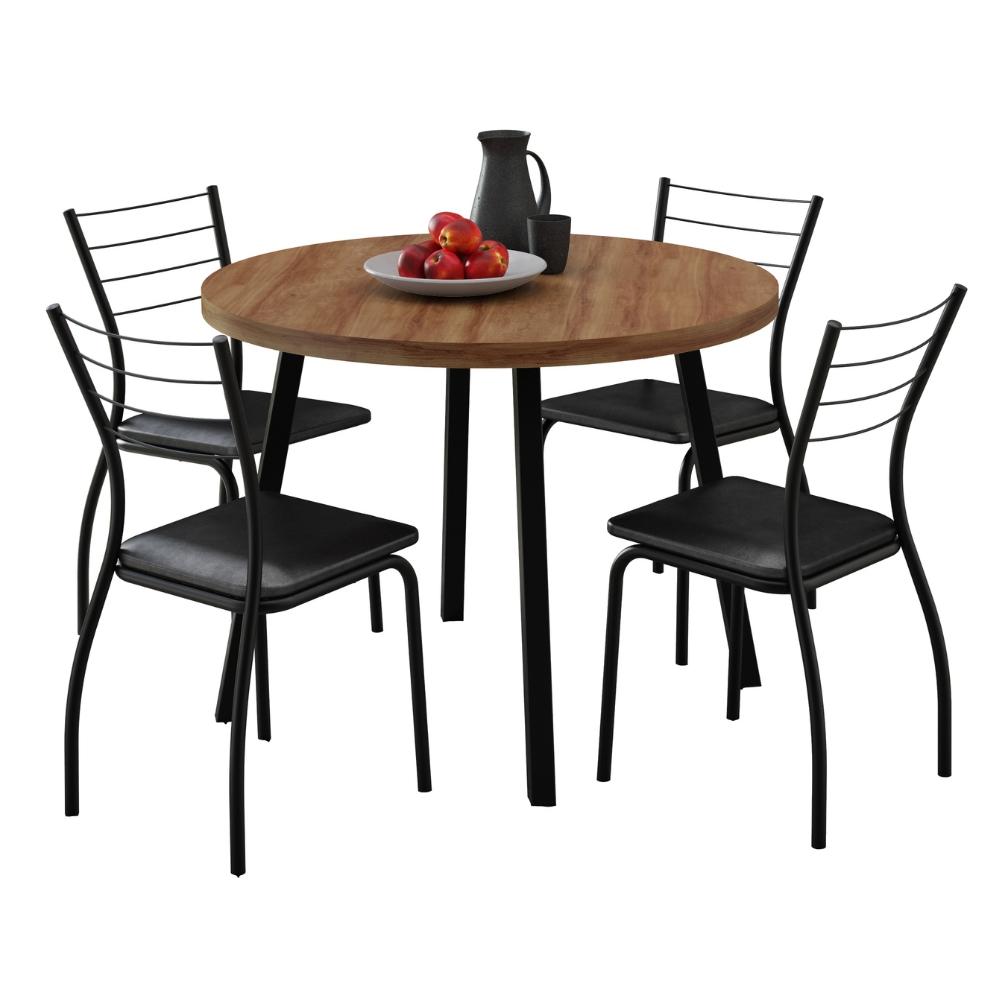Conjunto Sala de Jantar 4 Cadeiras Austin Carraro Nogal Preto