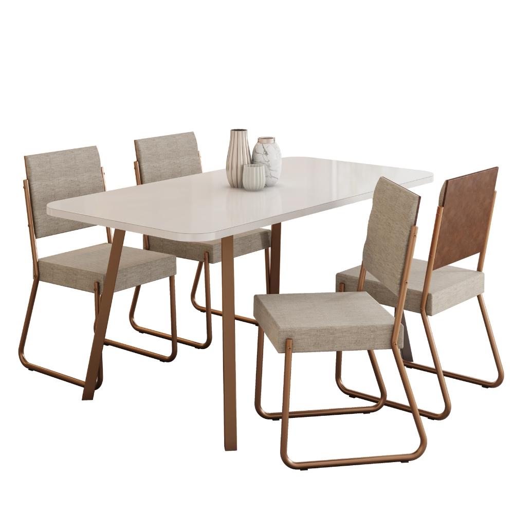 Conjunto Sala de Jantar 4 Cadeiras Barcelona Carraro Gelo Areia Rosê