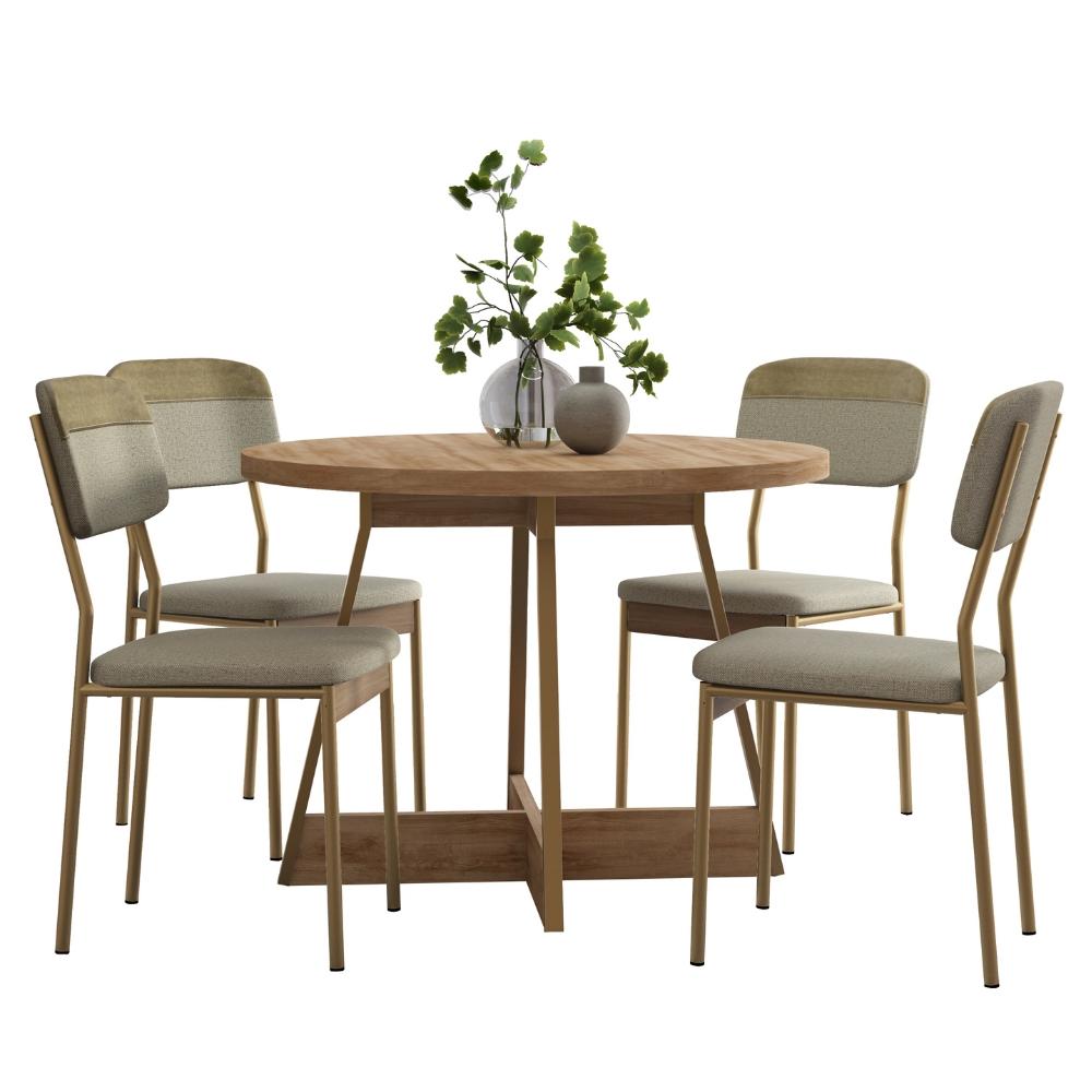 Conjunto Sala de Jantar 4 Cadeiras Belgravia Carraro Carvalho Dourado